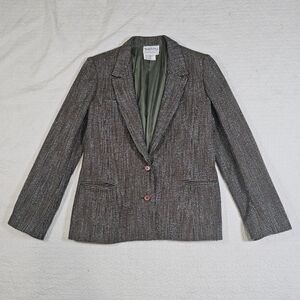 Vintage Diane Von Furstenberg Brown Green Lamb Wool Blend Tweed Blazer
